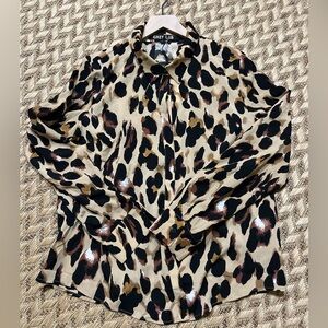 NWT Grey Lab Long-Sleeved Blouse - Women's Large Tan Black Brown - Leopard Print